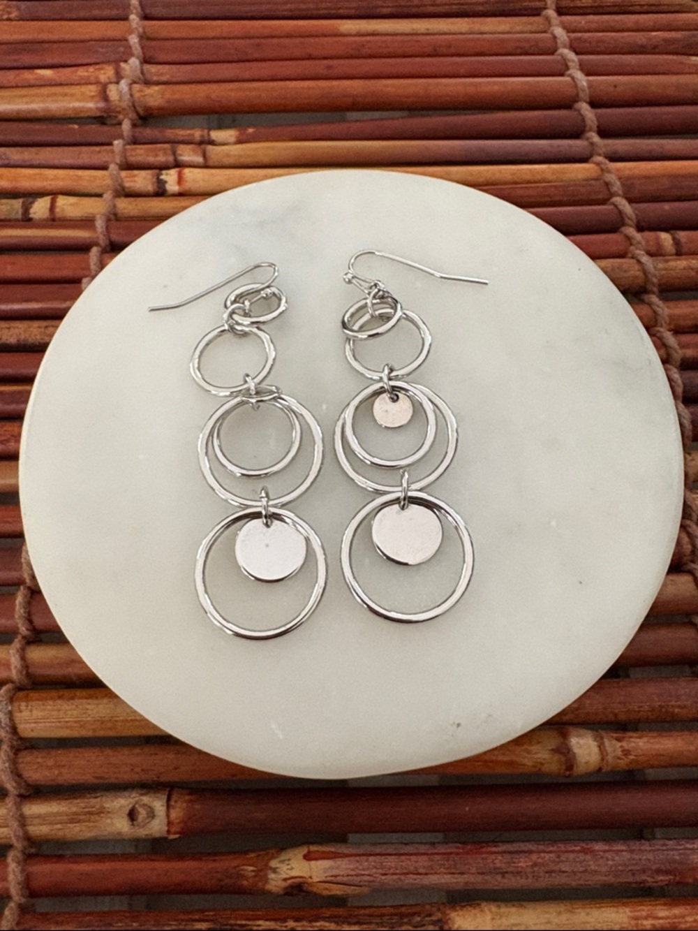 Lia Sophia Silver Multi-Ring Drop Earrings with Disc Accents